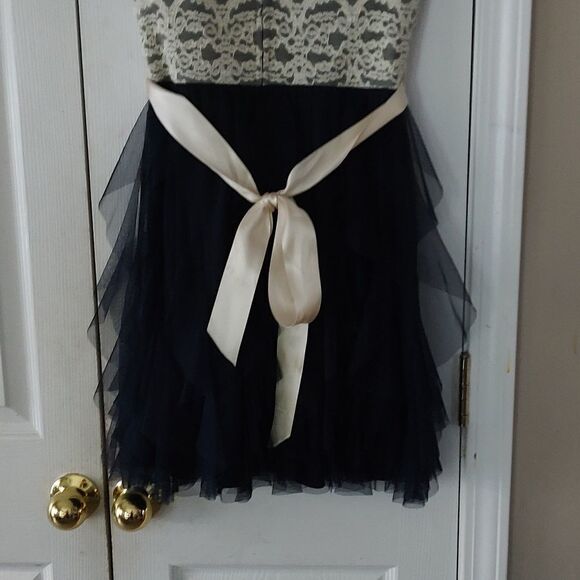 Teeze Me cream navy lace tulle dress Sz 7 - Picture 5 of 7
